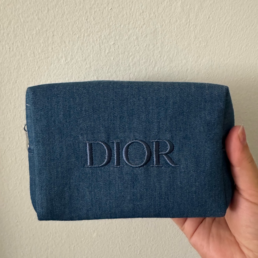 Dior denim makeup bag